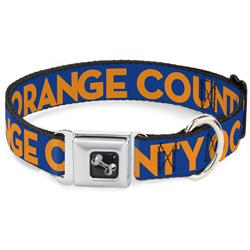 Dog Bone Black/Silver Seatbelt Buckle Collar - ORANGE COUNTY/Wave Icon Blue/Orange