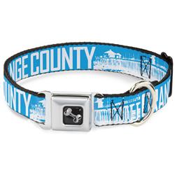 Dog Bone Black/Silver Seatbelt Buckle Collar - ORANGE COUNTY/Pier Scene Blue/White