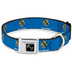 Dog Bone Black/Silver Seatbelt Buckle Collar - Oklahoma State Flag Sky Blue/White