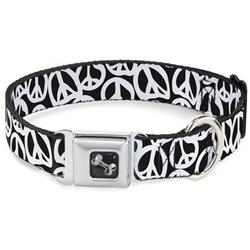 Dog Bone Black/Silver Seatbelt Buckle Collar - Peace Black/White