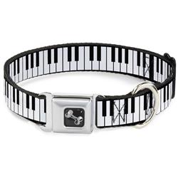 Dog Bone Black/Silver Seatbelt Buckle Collar - Piano Keys