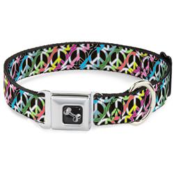 Dog Bone Black/Silver Seatbelt Buckle Collar - Peace Black/Multi Stripes