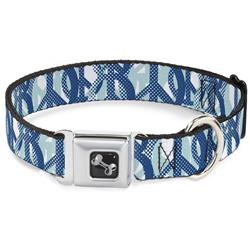 Dog Bone Black/Silver Seatbelt Buckle Collar - Peace Dots White/Blue