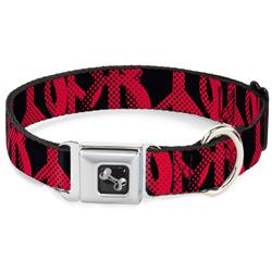 Dog Bone Black/Silver Seatbelt Buckle Collar - Peace Dots Black/Fuchsia