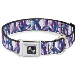 Dog Bone Black/Silver Seatbelt Buckle Collar - Peace Mixed White/Blue/Pink