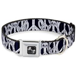 Dog Bone Black/Silver Seatbelt Buckle Collar - Peace Sketch Black/White