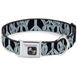 Dog Bone Black/Silver Seatbelt Buckle Collar - Peace Sketch Black/Baby Blue