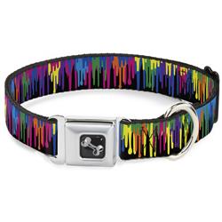 Dog Bone Black/Silver Seatbelt Buckle Collar - Paint Drips Black/Multi Neon