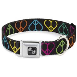 Dog Bone Black/Silver Seatbelt Buckle Collar - Peace Hearts Repeat Black/Neon