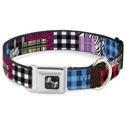 Dog Bone Black/Silver Seatbelt Buckle Collar - Plaid & Animal Skins