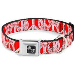 Dog Bone Black/Silver Seatbelt Buckle Collar - Peace Sketch Red/White