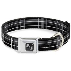 Dog Bone Black/Silver Seatbelt Buckle Collar - Plaid Black/Gray