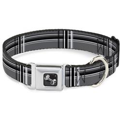 Dog Bone Black/Silver Seatbelt Buckle Collar - Plaid Gray/Black/White