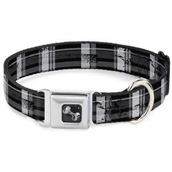 Dog Bone Black/Silver Seatbelt Buckle Collar - Plaid Weathered Black/Gray/White