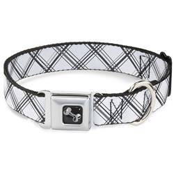 Dog Bone Black/Silver Seatbelt Buckle Collar - Plaid X White/Gray