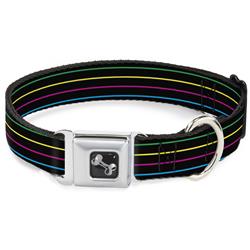 Dog Bone Black/Silver Seatbelt Buckle Collar - Pinstripes Black/Multi Color