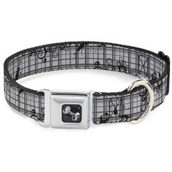 Dog Bone Black/Silver Seatbelt Buckle Collar - Plaid Curls Gray