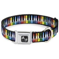 Dog Bone Black/Silver Seatbelt Buckle Collar - Piano Keys Rainbow