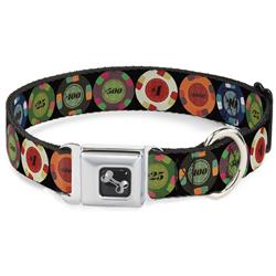 Dog Bone Black/Silver Seatbelt Buckle Collar - Poker Chips 1