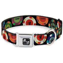 Dog Bone Black/Silver Seatbelt Buckle Collar - Poker Chips 2