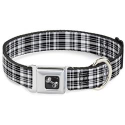 Dog Bone Black/Silver Seatbelt Buckle Collar - Plaid Black/White