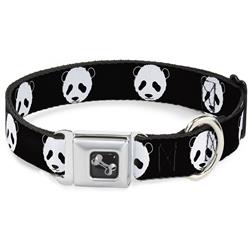 Dog Bone Black/Silver Seatbelt Buckle Collar - Panda Bear Repeat