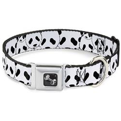 Dog Bone Black/Silver Seatbelt Buckle Collar - Panda Bear Stacked