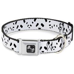 Dog Bone Black/Silver Seatbelt Buckle Collar - Panda Bear Spots