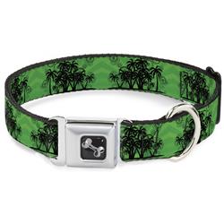 Dog Bone Black/Silver Seatbelt Buckle Collar - Palm Trees/Rings Greens/Blacks