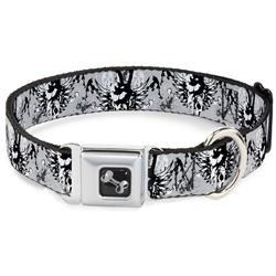 Dog Bone Black/Silver Seatbelt Buckle Collar - Peace w/Wings Gray