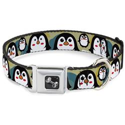 Dog Bone Black/Silver Seatbelt Buckle Collar - Penguin Cartoon