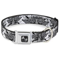 Dog Bone Black/Silver Seatbelt Buckle Collar - Phoenix Shield White