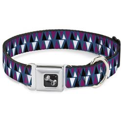 Dog Bone Black/Silver Seatbelt Buckle Collar - Peaks Turquoise/Fuchsia/Black/White