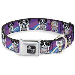 Dog Bone Black/Silver Seatbelt Buckle Collar - Panda Hat Animals w/Bright Color Burst