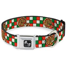 Dog Bone Black/Silver Seatbelt Buckle Collar - Pizza Pies