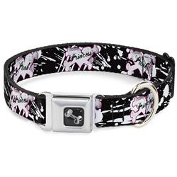 Dog Bone Black/Silver Seatbelt Buckle Collar - Punk Princess Heart & Cross Bones w/Splatter Black/White