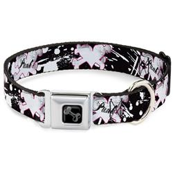 Dog Bone Black/Silver Seatbelt Buckle Collar - Punk Heart & Cross Bones w/Splatter Black/White