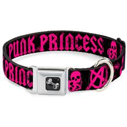 Dog Bone Black/Silver Seatbelt Buckle Collar - Punk Princess Black/Fuchsia