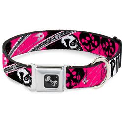 Dog Bone Black/Silver Seatbelt Buckle Collar - Punk Princess w/Zippers & Skulls