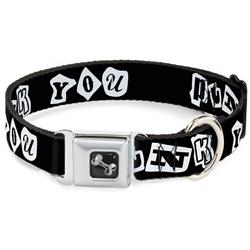 Dog Bone Black/Silver Seatbelt Buckle Collar - Punk You Black/White