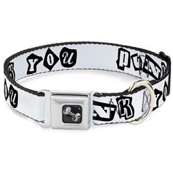 Dog Bone Black/Silver Seatbelt Buckle Collar - Punk You White/Black