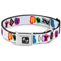 Dog Bone Black/Silver Seatbelt Buckle Collar - Punk You White/Full Color