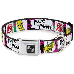 Dog Bone Black/Silver Seatbelt Buckle Collar - Pure Punk w/Safety Pins Black/Fuchsia/White