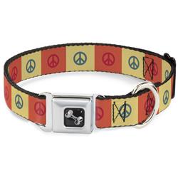 Dog Bone Black/Silver Seatbelt Buckle Collar - Peace Blocks Red/Yellow/Blue
