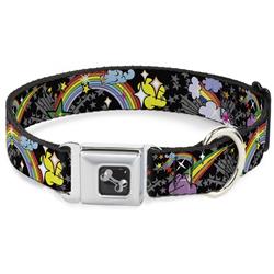 Dog Bone Black/Silver Seatbelt Buckle Collar - Rainbow Cloud Stars Black