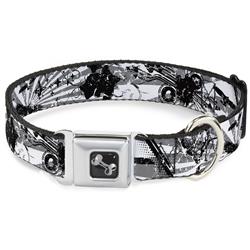 Dog Bone Black/Silver Seatbelt Buckle Collar - Rising Sun White/Gray