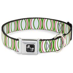 Dog Bone Black/Silver Seatbelt Buckle Collar - Rings White/Green/Red