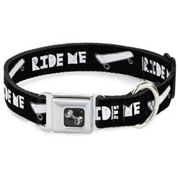 Dog Bone Black/Silver Seatbelt Buckle Collar - RIDE ME Skateboard Black/White