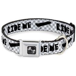Dog Bone Black/Silver Seatbelt Buckle Collar - RIDE ME Skateboard w/Mini Checker White/Gray/Black