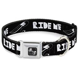 Dog Bone Black/Silver Seatbelt Buckle Collar - RIDE ME Surfboard Black/White